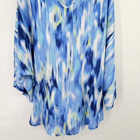 Chico's 2 Size large Blue V-Neck Tunic Top elastic waist satin womens - Picture 3 of 9